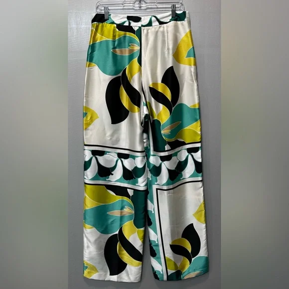 ZARA Womens High Waisted Wide Leg Satin Multicolor Abstract Print Pants SZ L NWT - Picture 4 of 6